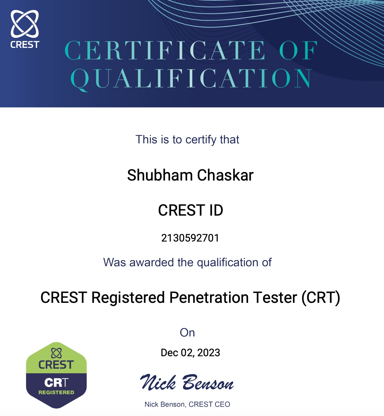 CREST Registered Penetration Tester (CRT) — CREST